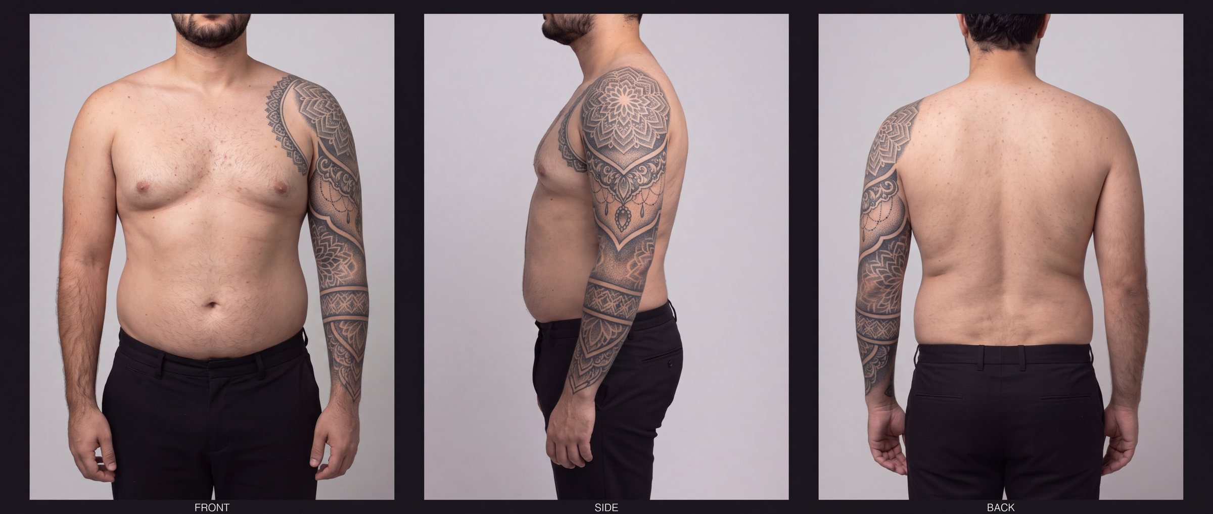 T-08 Ornamental dotwork: front, side and back