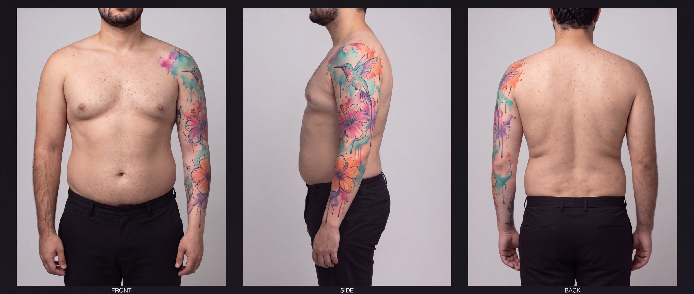 T-09 Watercolor: front, side and back