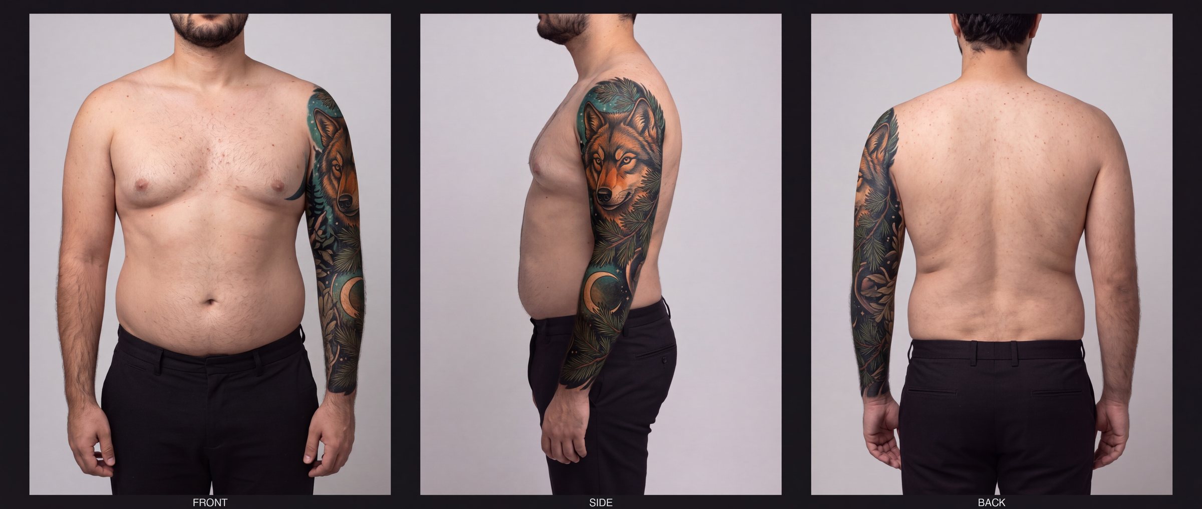 T-21 Wolf study: front, side and back